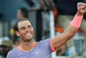 Rafael Nadal of Spain against Alex de Minaur in the Men's Singles Round of 64 match during Day Five of the Mutua Madrid Open at La Caja Magica on April 27^ 2024 in Madrid^ Spain.