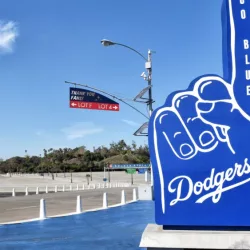 Number 1 hand figure with Go Blue at Dodger Stadium. LOS ANGELES^ CALIFORNIA - 11 FEB 2020