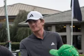 Nick Dunlap interacts with fans on the practice green at Bay Hill during the Arnold Palmer Invitational practice rounds. Orlando^ Florida^ USA - March 5th^ 2024