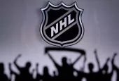National Hockey League/Fans Silhouette. Crowd celebrate and support the NHL hockey Team.