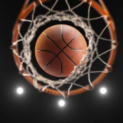 3d rendering basketball on hoop and lighting from roof stadium