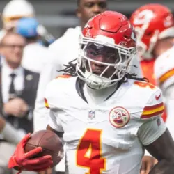 KC Chiefs wide receiver Rashee Rice #4 warms up prior to an NFL football game against the LA Chargers at SoFi Stadium^ Aug. 17^ 2024^ in Inglewood^ Calif.