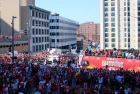 Fans at The Kansas City Chiefs 2024 Superbowl parade near Grand Blvd and 8th Street. Kansas City^ Mo February 14^ 2024.