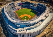 Aerial view of iconic Yankee Stadium in Bronx^ New York City^ US. BRONX^ US - Mar 28^ 2023