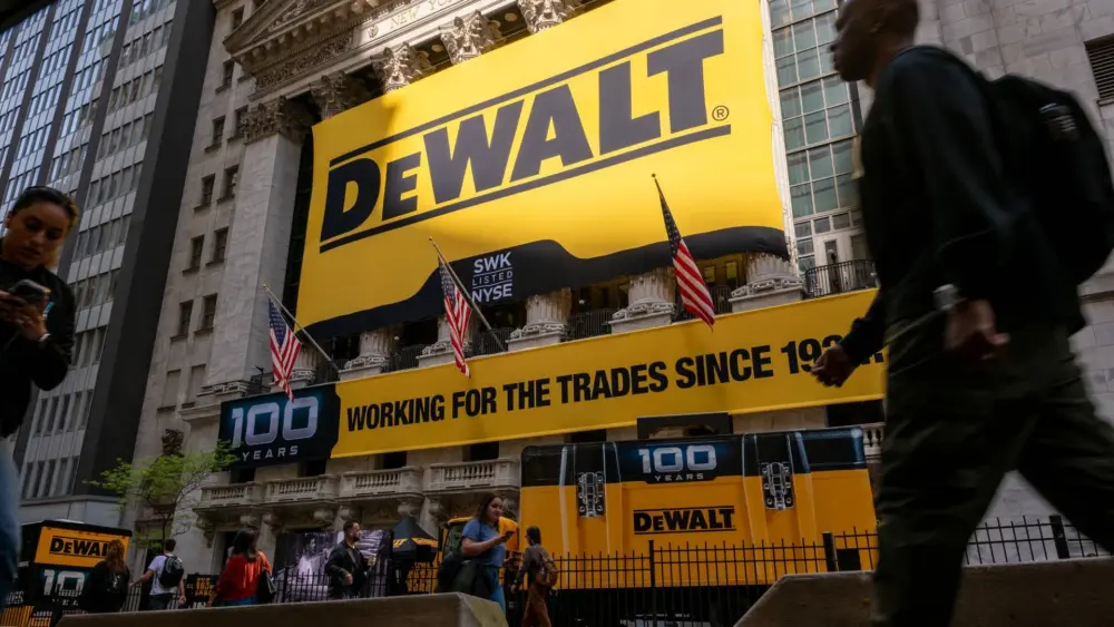 new-york-new-york-may-14-a-banner-for-the-dewalt-industrial-tool-company-hangs-from-the-new-york-stock-exchange-nyse-as-its-ceo-rang-the-opening-bell-on-may-14-2024-in-new-york-city-the-dow-jones-in-2
