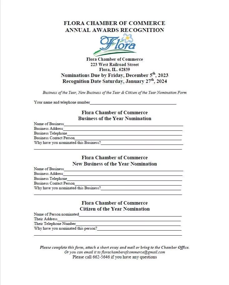 Flora Chamber Seeking Nominations for Annual Awards - Vimarsana News
