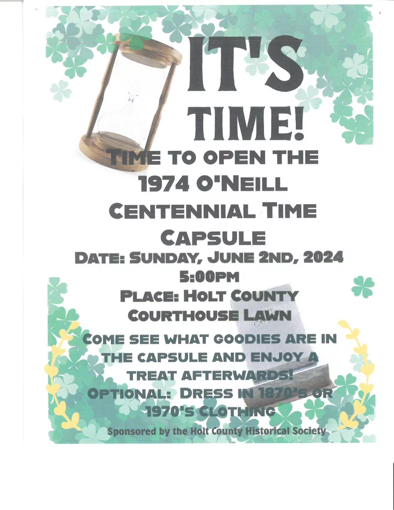 Holt County Historical Society To Open Time Capsule Sunday, June 2nd
