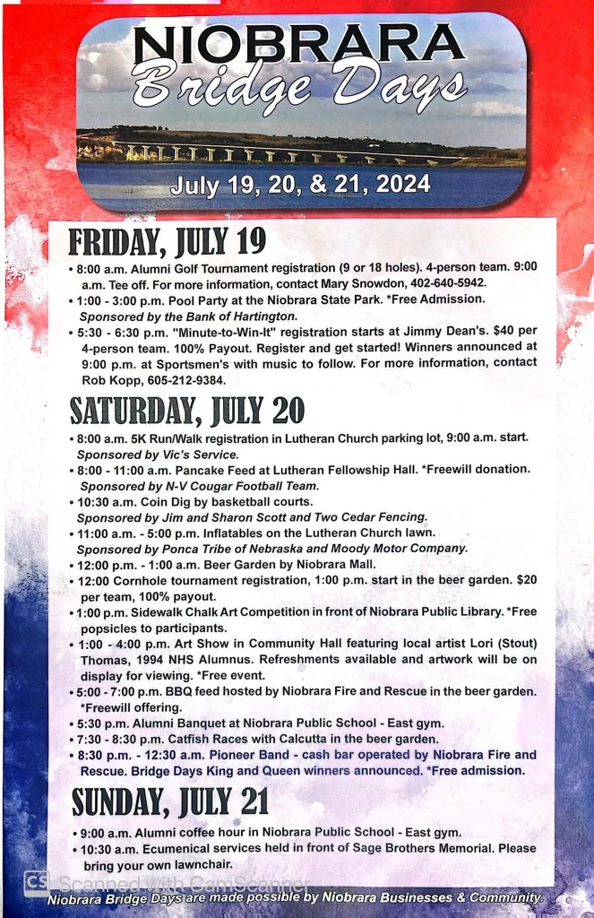 2024 niobrara bridge days schedule KBRX 102.9 FM