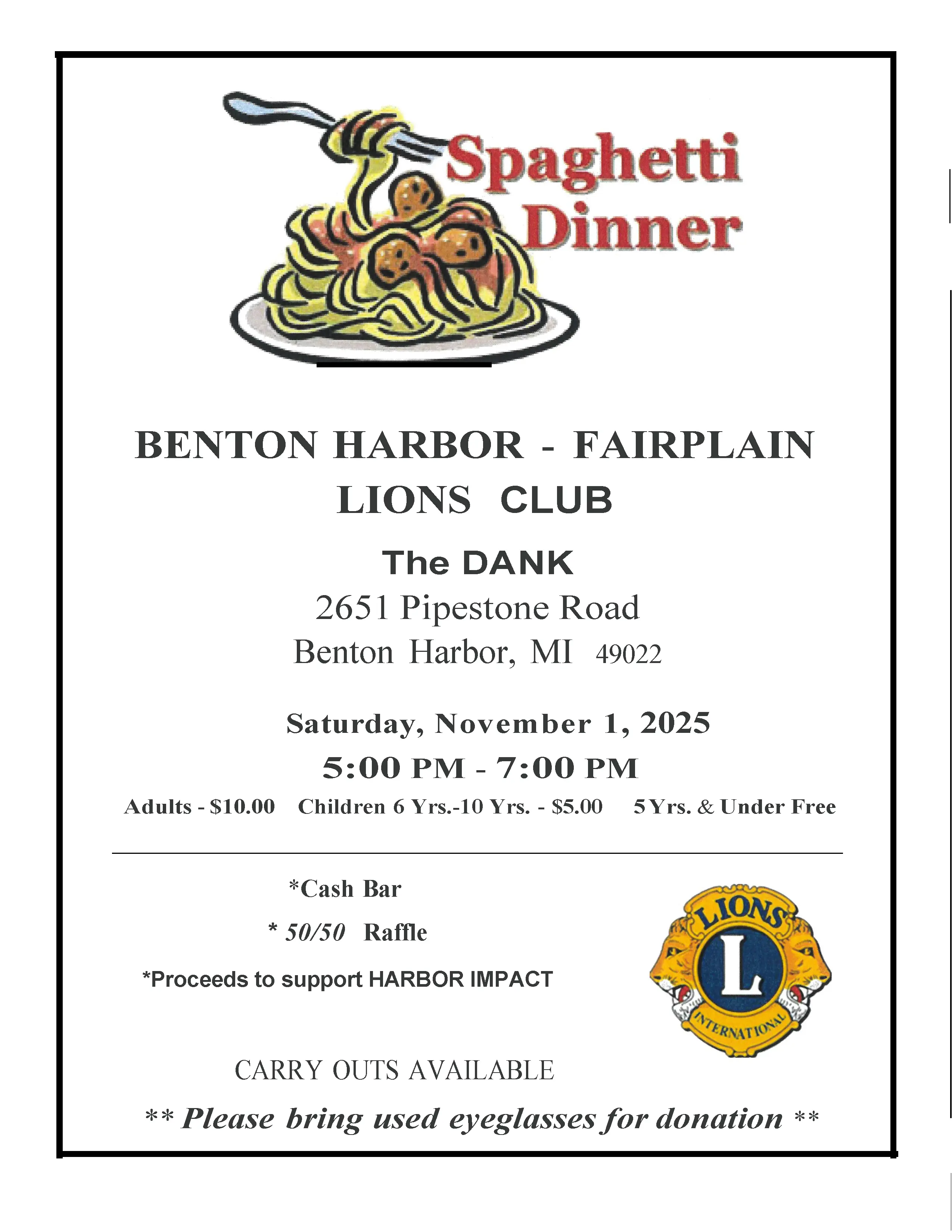 Benton Harbor-Fairplain Lions Club Spaghetti Dinner