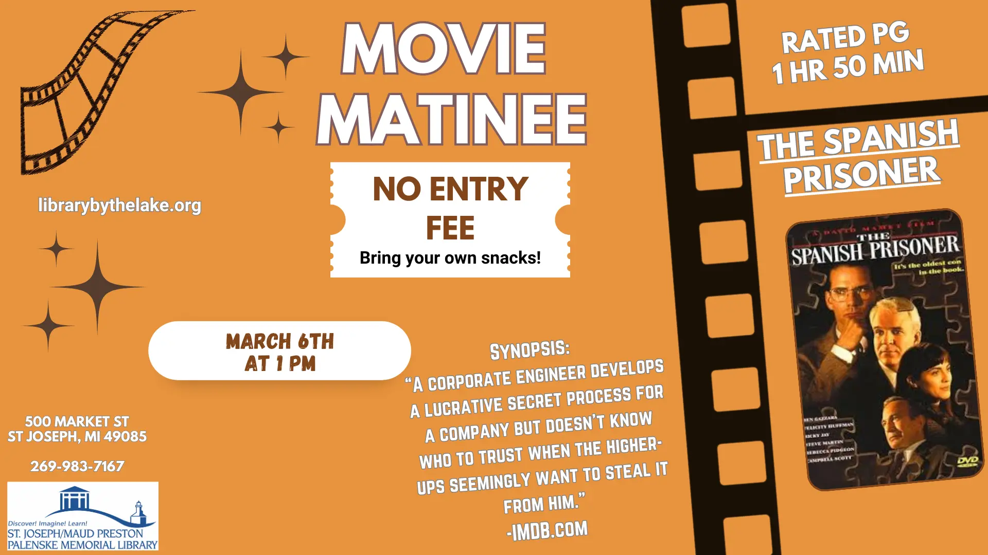 Movie Matinee at the Library: “The Spanish Prisoner”