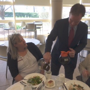 a common occurrence for Schuette: serving coffee to guests