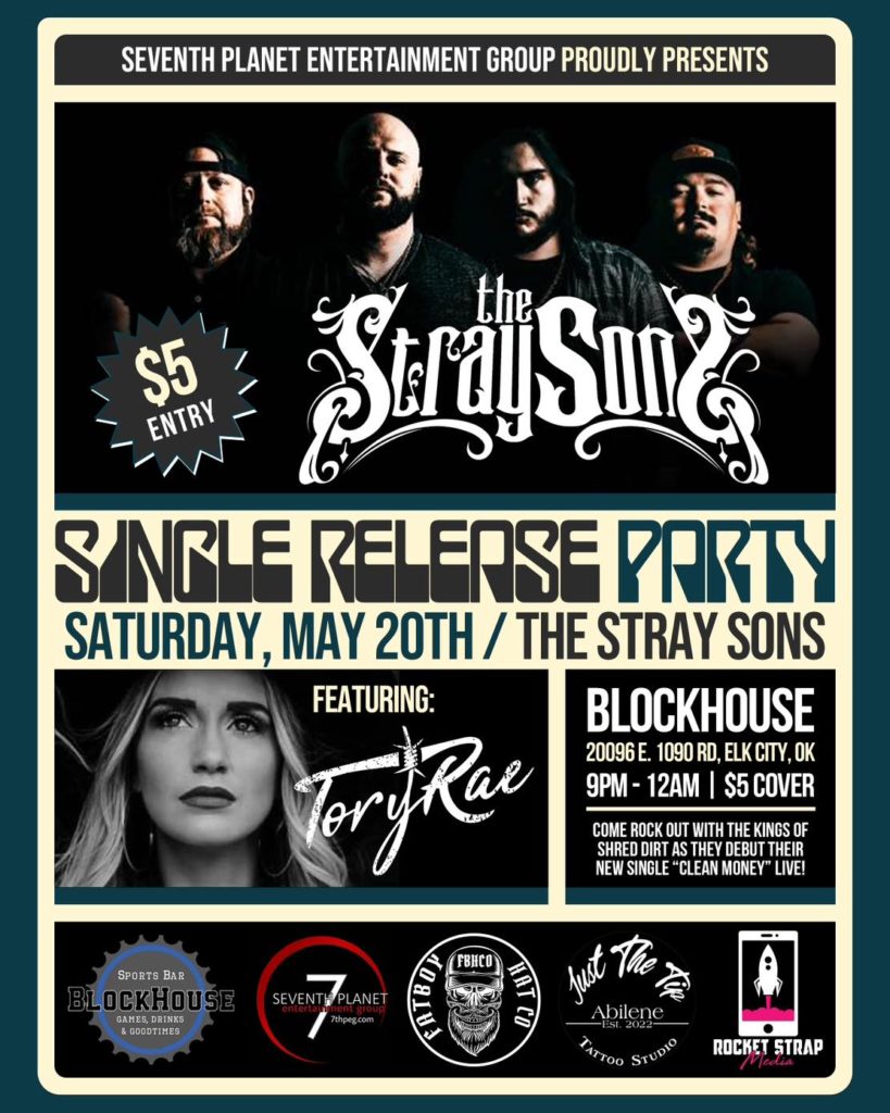 Show Flyer featuring The Stray Sons and Tory Rae at Blockhouse Bar