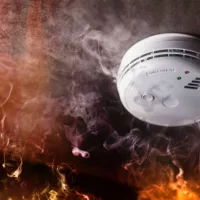 smoke-detector-and-fire-alarm-in-action-background-with-copy-space