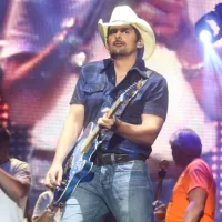 ountry musician Brad Paisley performs onstage at the 2015 FarmBorough Festival - Day 2 at Randall's Island on June 27^ 2015 in New York City.