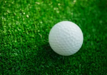 Close-up of a golf ball on the green at the British Open