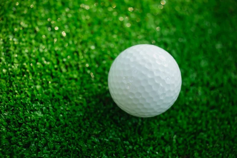 Close-up of a golf ball on the green at the British Open