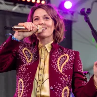 Brandi Carlile performs with the Highwomen at The Newport Folk Festival in Rhode Island. Newport^ Rhode Island^ USA - July 26^2019