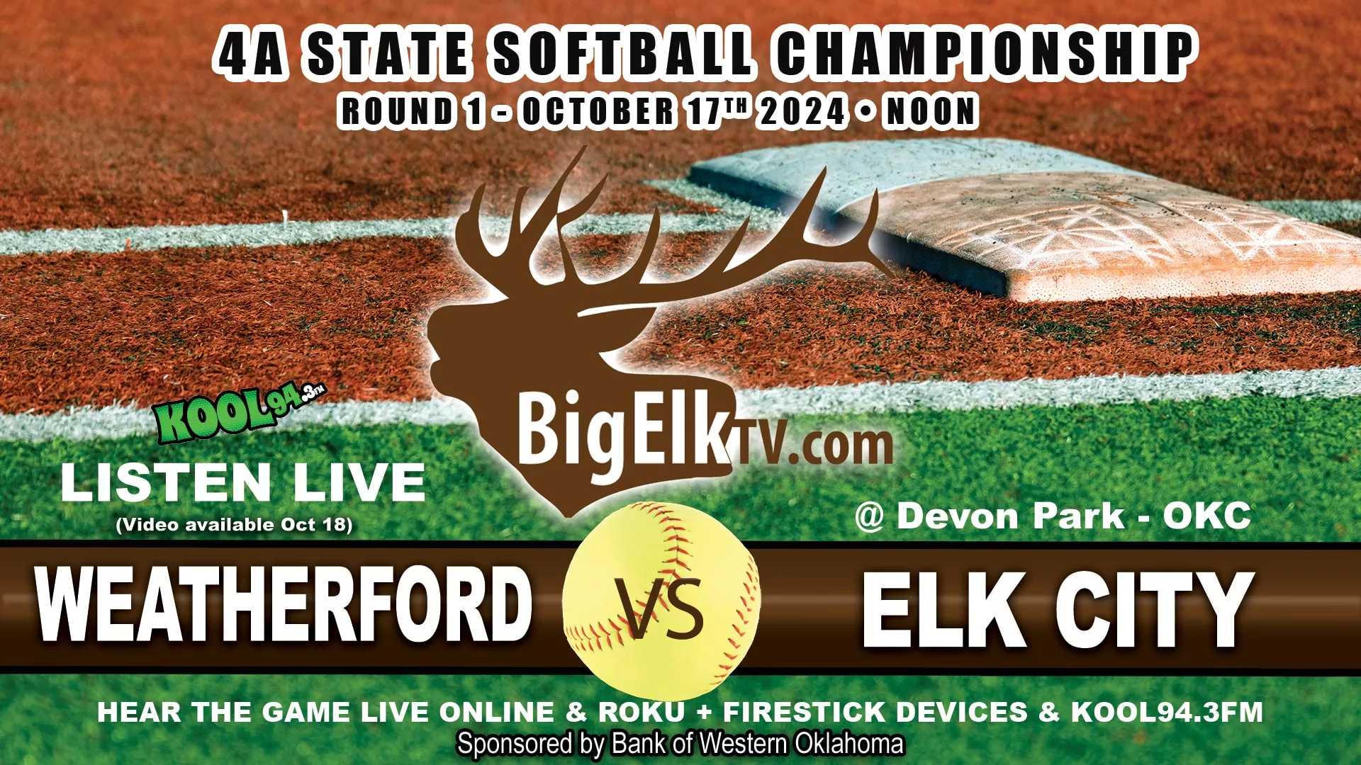 4A State Softball Championship Round 1 – Elk City Elkettes vs. Weatherford, October 17, 2024, at Noon.