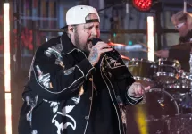 Jelly Roll performs on stage during 2024 New Year's celebration on Times Square in New York on December 31^ 2023.