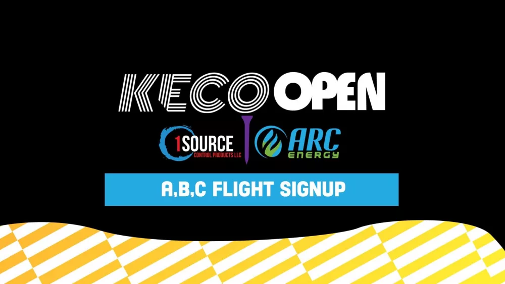 KECO Open A, B, C Flight Signup banner featuring sponsor logos for 1Source Control Products LLC and ARC Energy.