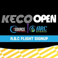 KECO Open A, B, C Flight Signup banner featuring sponsor logos for 1Source Control Products LLC and ARC Energy.