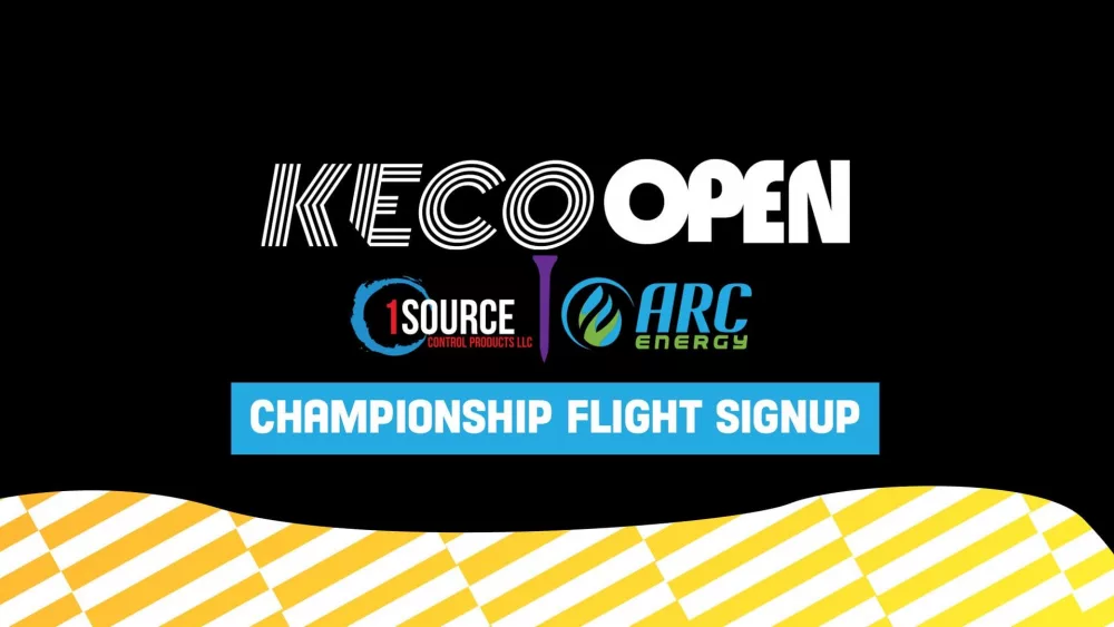 KECO Open Championship Flight Signup banner featuring sponsor logos for 1Source Control Products LLC and ARC Energy.