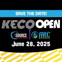 KECO Open 2025 Save the Date announcement featuring the event date, June 28, 2025, with sponsors 1Source Control Products LLC and ARC Energy.