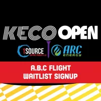 KECO Open 2025 A, B, C Flight Waitlist Signup banner featuring sponsor logos for 1Source Control Products LLC and ARC Energy.