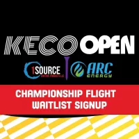 KECO Open 2025 Championship Flight Waitlist Signup banner featuring sponsor logos for 1Source Control Products LLC and ARC Energy.