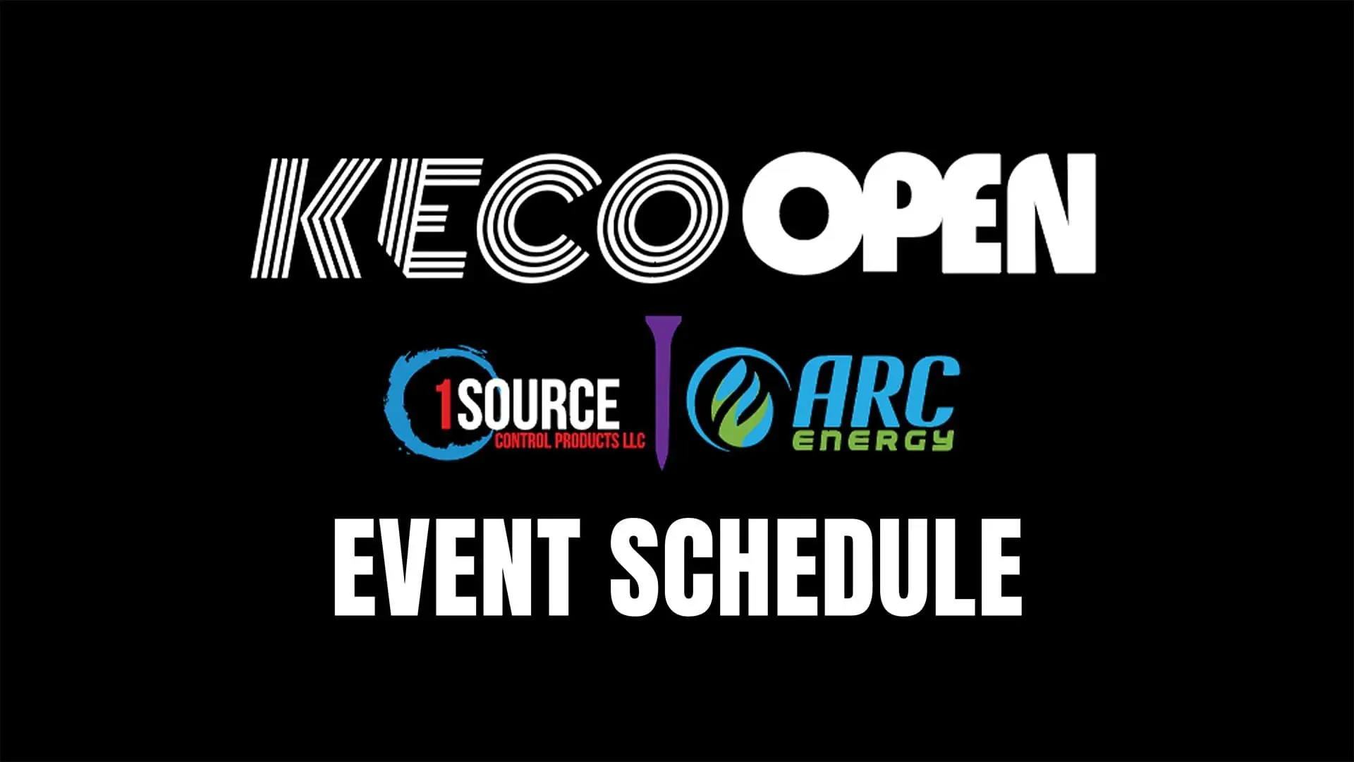 KECO Open event schedule title image featuring logos of 1Source Control Products LLC and ARC Energy.