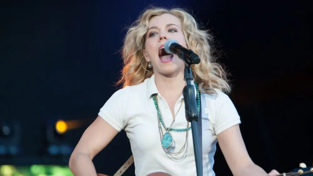Kimberly Perry of The Band Perry performs in part of Brad Paisley's Virtual Reality Tour 2012 at Sleep Train Amphitheatre on July 26^ 2012 in Wheatland^ California.