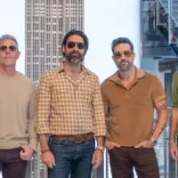 Trevor Rosen^ Geoff Sprung^ Matthew Ramsey and Brad Tursi of Old Dominion country music band visit the Empire State Building in New York^ NY on August 12^ 2025