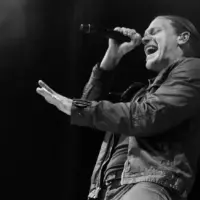 Brett Smith from Shinedown gets into his performance at the Rockstar Uproar Festival on September 25^ 2012 in Nampa^ Idaho.