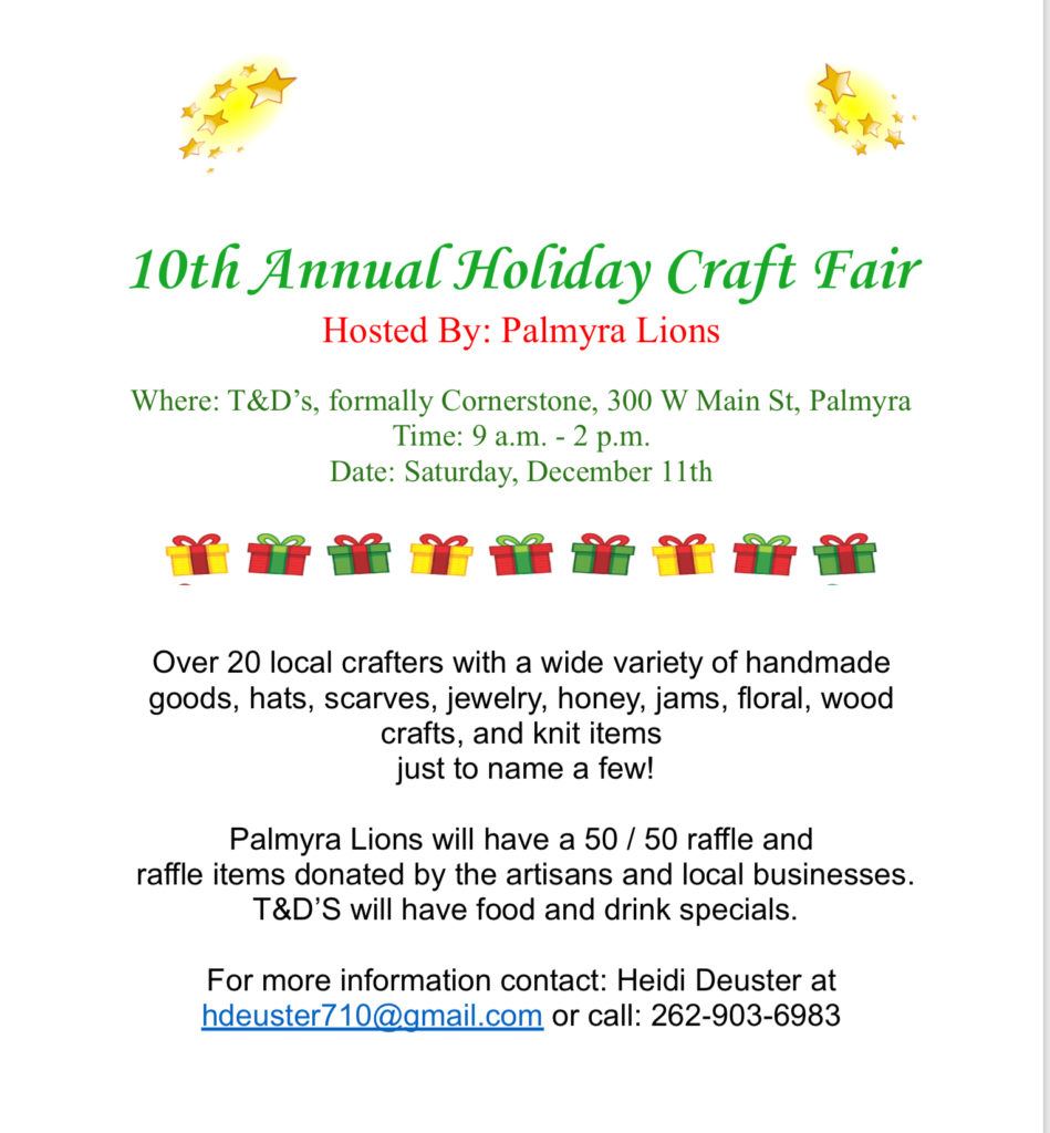 10th Annual Holiday Craft Fair Hosted By Palmyra Lions