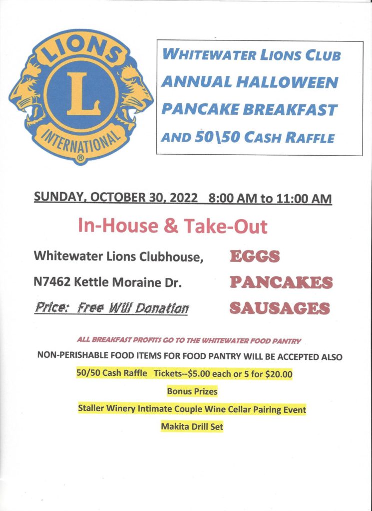 Whitewater Lions Club Annual Pancake Breakfast | WCLO