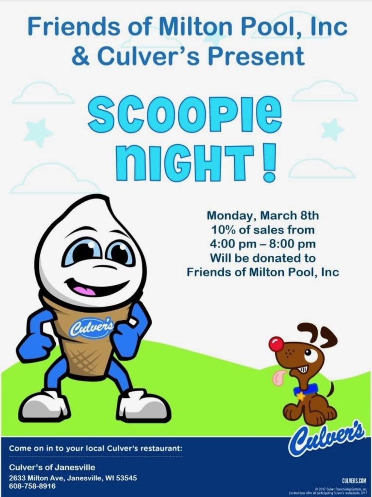 Culver's Scoopie Night benefiting the new Lieder Family Pool in Milton - Vimarsana News