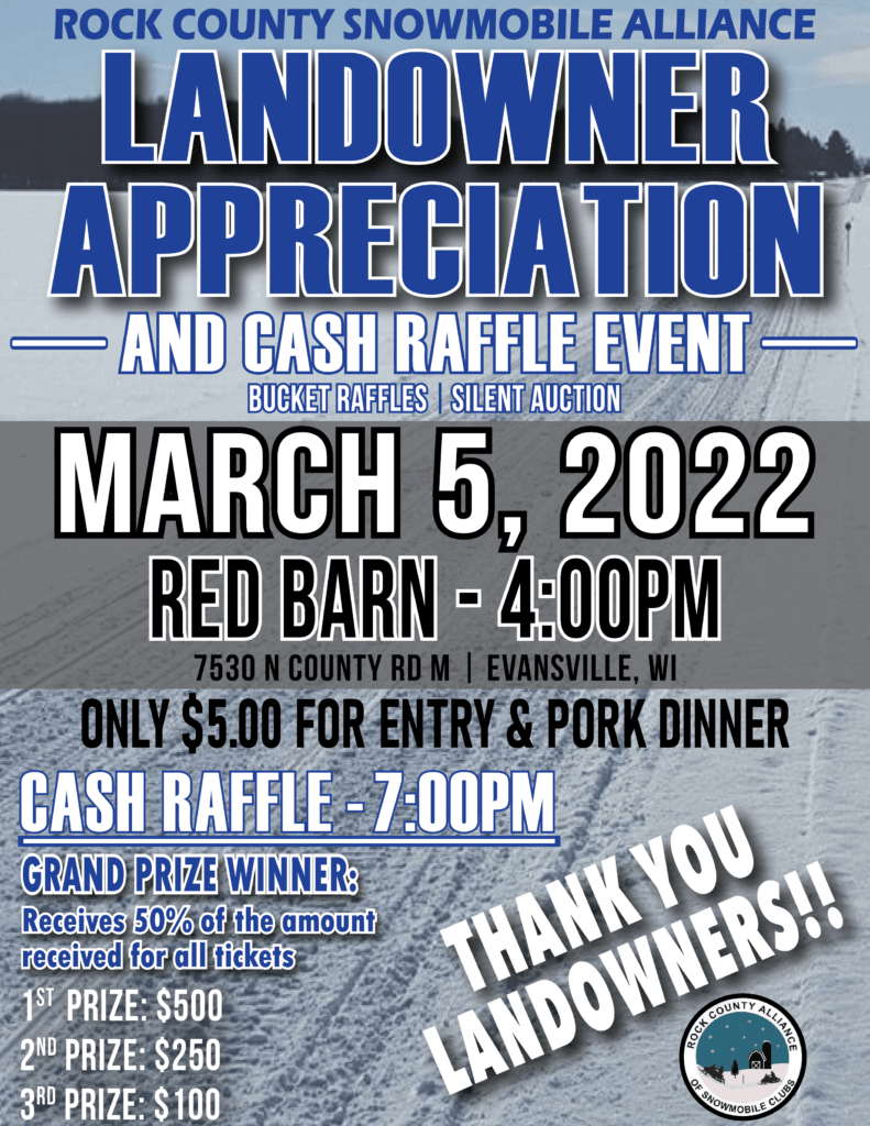 Rock County Alliance of Snowmobile Clubs Landowner Appreciation Event & 50/50 Raffle - Vimarsana News