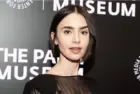 Lily Collins wearing dress and shoes by Versace attends PaleyLive program: Emily in Paris: The Magic Behind the Scenes at Paley Center for MEdia in New York on September 17^ 2024