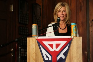 Port Huron mayor Pauline Repp discusses the partnership between the Bell's Beer Bayview Mackinac Race and the city's Blue Water Fest during Tuesday's media luncheon at Bayview Yacht Club in Detroit. Photo by Bob Benko. 