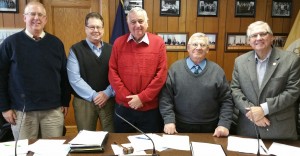 John Hoffman, center, was named Board Chairman. From left to right are Dan Dean, Gary Heberling, Hoffman, Bob Conley and Paul Muxlow