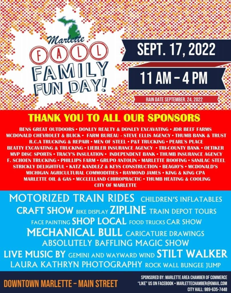 Marlette Chamber of Commerce presents Fall Family Fun Day Sanilac