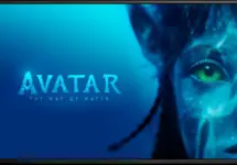 TV on black textured wall playing 'Avatar: The Way of Water' movie. Moscow^ Russia - November 3^ 2022.