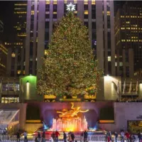 Ice skaters fill the skating rink under the Rockefeller Center Christmas tree^ a popular holiday tourist attraction in Midtown Manhattan.NEW YORK CITY - DECEMBER 10^ 2015