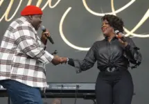 The War and Treaty^ a husband and wife duo consisting of Michael Trotter Jr. and Tanya Trotter^ performs on stage at the 2024 Soundside Music Festival. Bridgeport^ Connecticut - September 29^ 2024