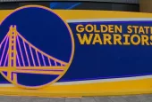 Golden State Warriors LOGO at Chase Center - an indoor arena in the Mission Bay neighborhood of San Francisco^ California. San Francisco^ California^ USA^ June 29^ 2022.