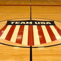 Colorado Springs Colorado 9-18-2023 Team USA design on basketball wood floor