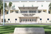 stone sign greets visitors to the University of Miami and Watsco Center which is home to the University of Miami Hurricanes basketball teams.