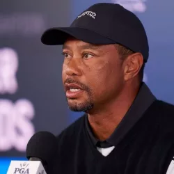 Tiger Woods of United States during press conference prior to the 2024 PGA Championship at Valhalla Golf Club on May 14^ 2024 in Louisville^ Kentucky.