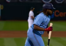 Toronto Blue Jays infielder Vladimir Guerrero Jr. bats against the Oakland Athletics at the Oakland Coliseum. Oakland^ California - July 5^ 2022