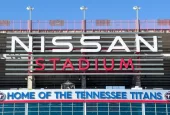 Nissan Stadium is mainly home to the NFL's Tennessee Titans but also hosts other football and soccer games^ concerts^ and events. Located across Cumberland River. Nashville^ TN^ USA - March 10^ 2024